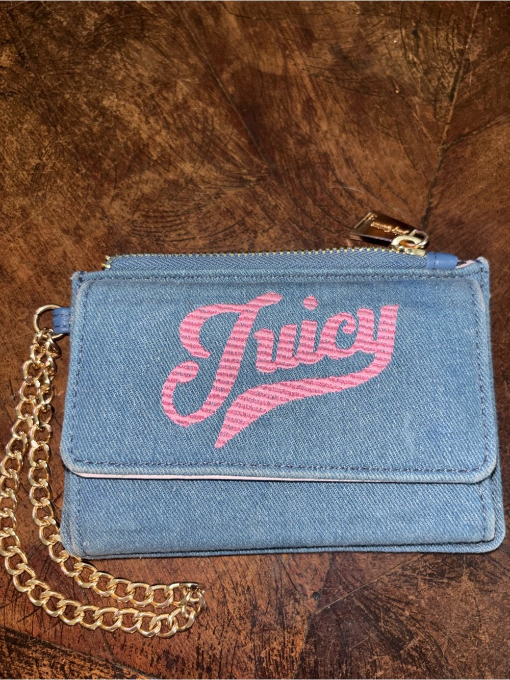 Juicy Couture Blue Denim Wallet with Pink Logo